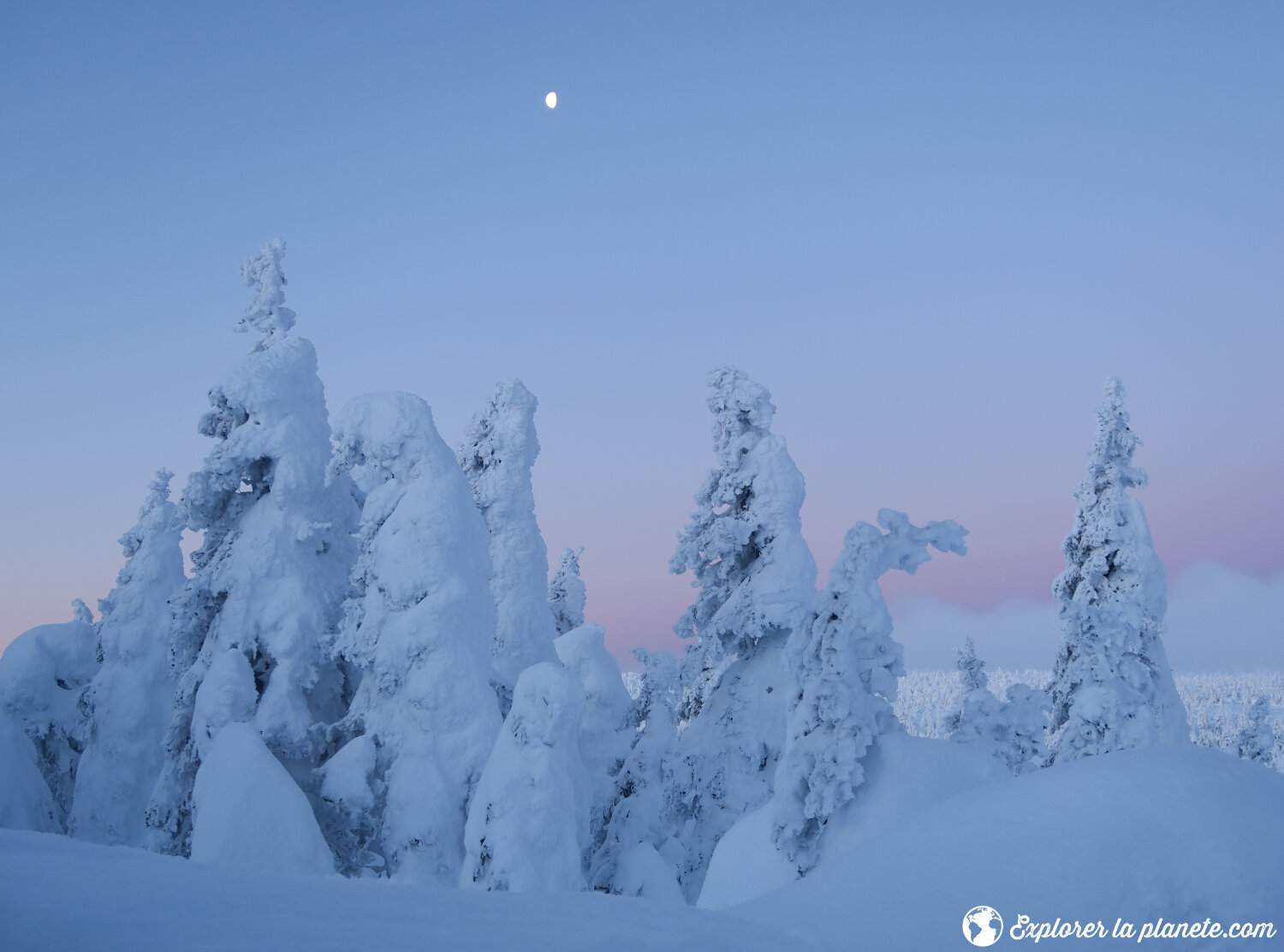 Lever du jour avec lune dans le secteur du Mont Logan dans les Chics Chocs